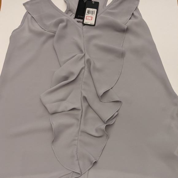 Guess Light Gray  Tank Top Ruffle Detail Women's Size M NWT - Picture 3 of 9